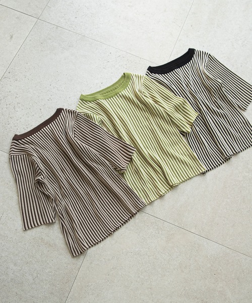 rectangle（レクタングル）の「バイカラーリブニットトップス（ニット/セーター・レディース・ブラック/ブラウン/グリーン・FREE）」の7枚目の写真