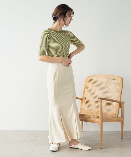 rectangle（レクタングル）の「バイカラーリブニットトップス（ニット/セーター・レディース・ブラック/ブラウン/グリーン・FREE）」の9枚目の写真