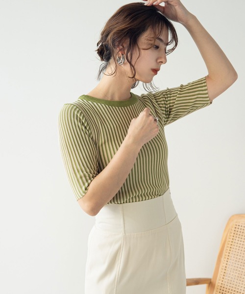 rectangle（レクタングル）の「バイカラーリブニットトップス（ニット/セーター・レディース・ブラック/ブラウン/グリーン・FREE）」の22枚目の写真