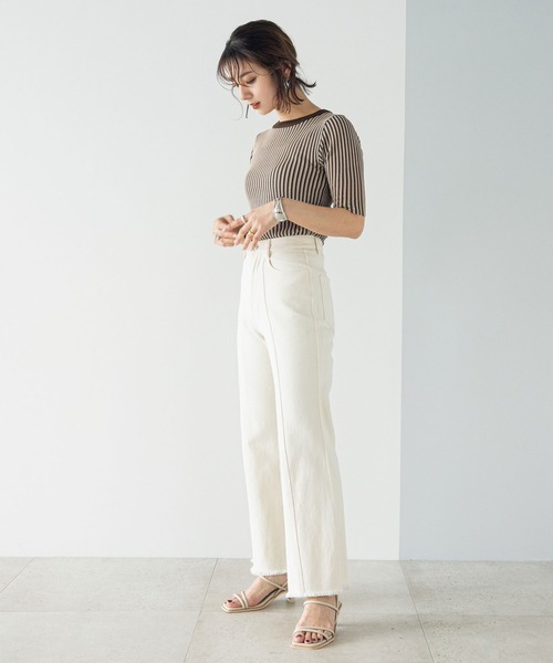 rectangle（レクタングル）の「バイカラーリブニットトップス（ニット/セーター・レディース・ブラック/ブラウン/グリーン・FREE）」の4枚目の写真