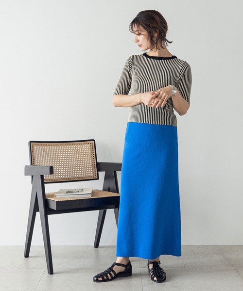 rectangle（レクタングル）の「バイカラーリブニットトップス（ニット/セーター・レディース・ブラック/ブラウン/グリーン・FREE）」の8枚目の写真