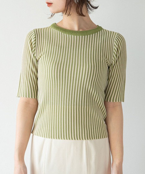 rectangle（レクタングル）の「バイカラーリブニットトップス（ニット/セーター・レディース・ブラック/ブラウン/グリーン・FREE）」の17枚目の写真