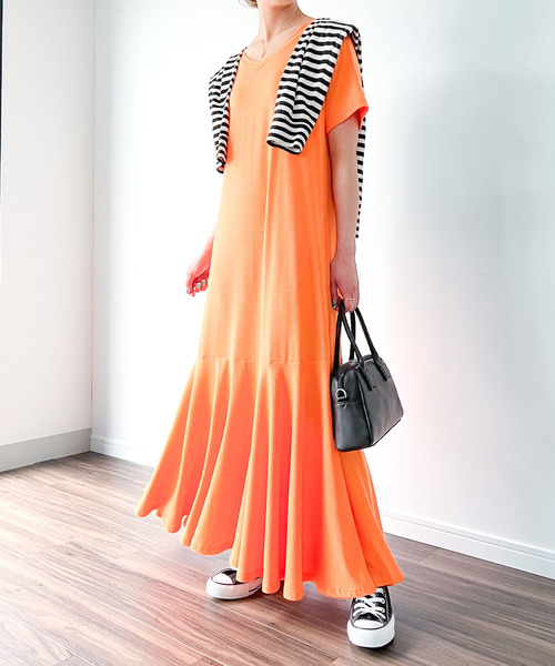 半袖マキシマーメイドワンピース