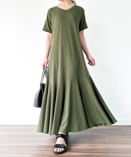 半袖マキシマーメイドワンピース