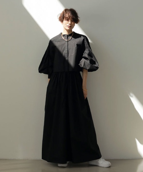 ETRE TOKYO（エトレトウキョウ）の「タックショルダーシャツレイヤードワンピース（ワンピース・レディース・ホワイト/ブラック・FREE）」の9枚目の写真