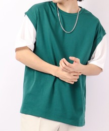 ネックレス付きフェイク袖ベスト ルーズ半袖Tシャツ