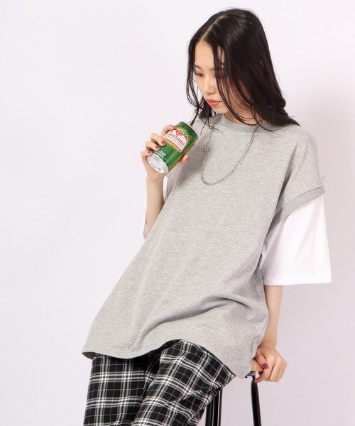 Growth by in the attic（グロウスバイインジアティック）の「ネックレス付きフェイク袖ベスト ルーズ半袖Tシャツ（Tシャツ/カットソー・メンズ・杢グレー/ベージュ/モスグリーン/ブラック・L/M）」の5枚目の写真
