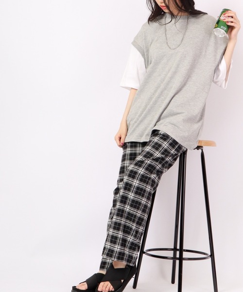 Growth by in the attic（グロウスバイインジアティック）の「ネックレス付きフェイク袖ベスト ルーズ半袖Tシャツ（Tシャツ/カットソー・メンズ・杢グレー/ベージュ/モスグリーン/ブラック・L/M）」の19枚目の写真