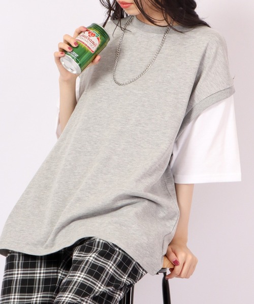 Growth by in the attic（グロウスバイインジアティック）の「ネックレス付きフェイク袖ベスト ルーズ半袖Tシャツ（Tシャツ/カットソー・メンズ・杢グレー/ベージュ/モスグリーン/ブラック・L/M）」の18枚目の写真
