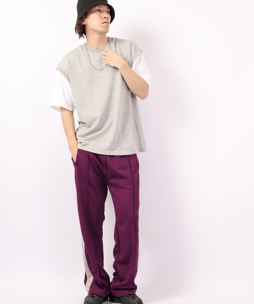 Growth by in the attic（グロウスバイインジアティック）の「ネックレス付きフェイク袖ベスト ルーズ半袖Tシャツ（Tシャツ/カットソー・メンズ・杢グレー/ベージュ/モスグリーン/ブラック・L/M）」の6枚目の写真