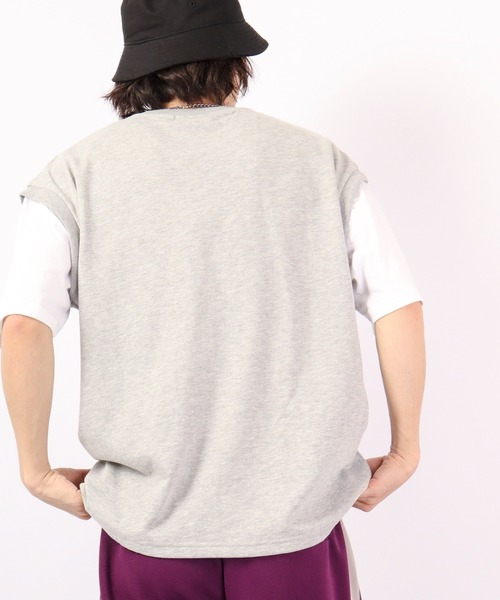 Growth by in the attic（グロウスバイインジアティック）の「ネックレス付きフェイク袖ベスト ルーズ半袖Tシャツ（Tシャツ/カットソー・メンズ・杢グレー/ベージュ/モスグリーン/ブラック・L/M）」の20枚目の写真