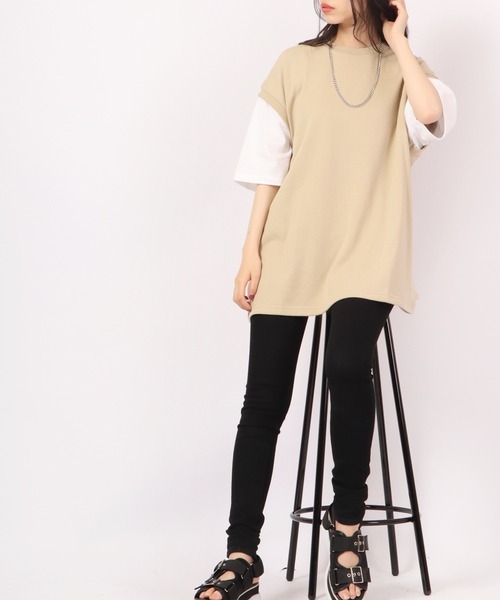 Growth by in the attic（グロウスバイインジアティック）の「ネックレス付きフェイク袖ベスト ルーズ半袖Tシャツ（Tシャツ/カットソー・メンズ・杢グレー/ベージュ/モスグリーン/ブラック・L/M）」の10枚目の写真