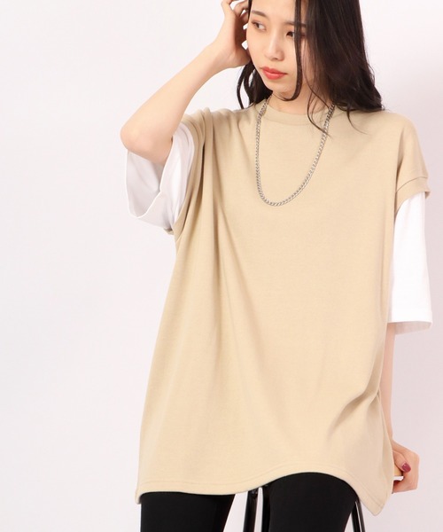 Growth by in the attic（グロウスバイインジアティック）の「ネックレス付きフェイク袖ベスト ルーズ半袖Tシャツ（Tシャツ/カットソー・メンズ・杢グレー/ベージュ/モスグリーン/ブラック・L/M）」の9枚目の写真