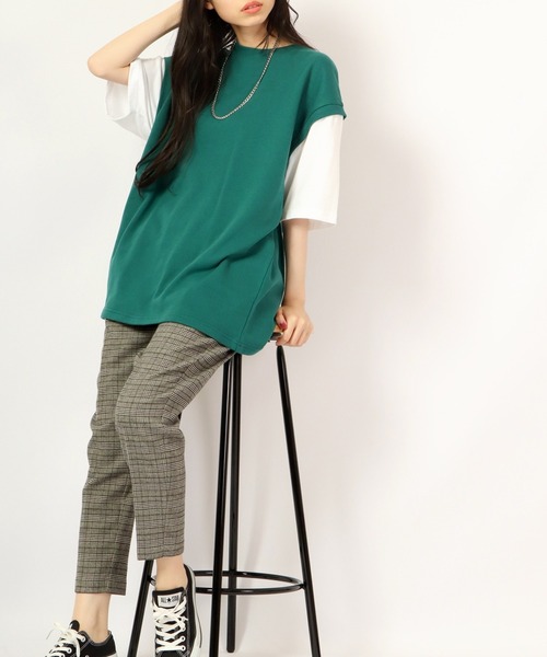 Growth by in the attic（グロウスバイインジアティック）の「ネックレス付きフェイク袖ベスト ルーズ半袖Tシャツ（Tシャツ/カットソー・メンズ・杢グレー/ベージュ/モスグリーン/ブラック・L/M）」の16枚目の写真