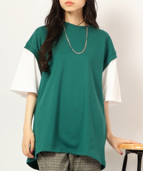 Growth by in the attic（グロウスバイインジアティック）の「ネックレス付きフェイク袖ベスト ルーズ半袖Tシャツ（Tシャツ/カットソー・メンズ・杢グレー/ベージュ/モスグリーン/ブラック・L/M）」の13枚目の写真