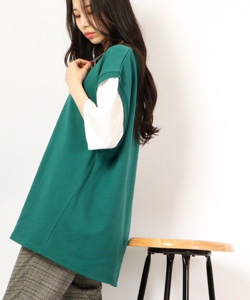 Growth by in the attic（グロウスバイインジアティック）の「ネックレス付きフェイク袖ベスト ルーズ半袖Tシャツ（Tシャツ/カットソー・メンズ・杢グレー/ベージュ/モスグリーン/ブラック・L/M）」の15枚目の写真