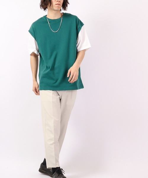 Growth by in the attic（グロウスバイインジアティック）の「ネックレス付きフェイク袖ベスト ルーズ半袖Tシャツ（Tシャツ/カットソー・メンズ・杢グレー/ベージュ/モスグリーン/ブラック・L/M）」の12枚目の写真