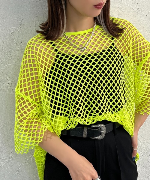 apres jour mignon（アプレジュールミニョン）の「メッシュトップス【ZOZOTOWN限定アイテム】（Tシャツ/カットソー・レディース・ブラック/オフホワイト/ピンク/イエロー・X-LARGE/フリー）」の4枚目の写真