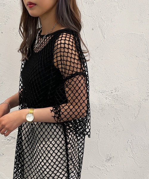 apres jour mignon（アプレジュールミニョン）の「メッシュトップス【ZOZOTOWN限定アイテム】（Tシャツ/カットソー・レディース・ブラック/オフホワイト/ピンク/イエロー・X-LARGE/フリー）」の11枚目の写真