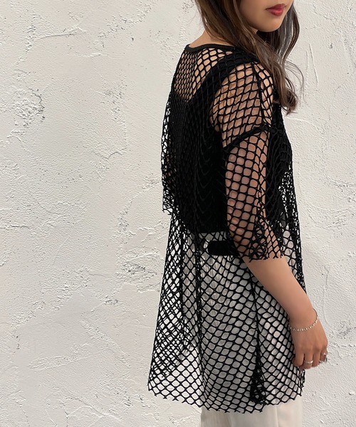 apres jour mignon（アプレジュールミニョン）の「メッシュトップス【ZOZOTOWN限定アイテム】（Tシャツ/カットソー・レディース・ブラック/オフホワイト/ピンク/イエロー・X-LARGE/フリー）」の6枚目の写真