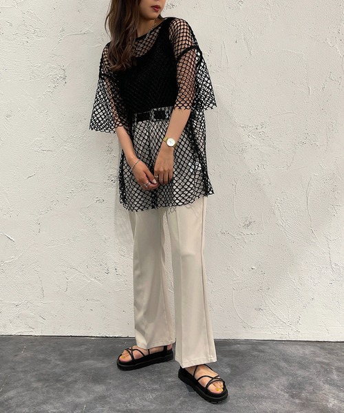 apres jour mignon（アプレジュールミニョン）の「メッシュトップス【ZOZOTOWN限定アイテム】（Tシャツ/カットソー・レディース・ブラック/オフホワイト/ピンク/イエロー・X-LARGE/フリー）」の9枚目の写真