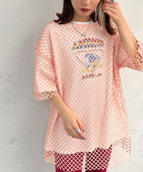 apres jour mignon（アプレジュールミニョン）の「メッシュトップス【ZOZOTOWN限定アイテム】（Tシャツ/カットソー・レディース・ブラック/オフホワイト/ピンク/イエロー・X-LARGE/フリー）」の10枚目の写真