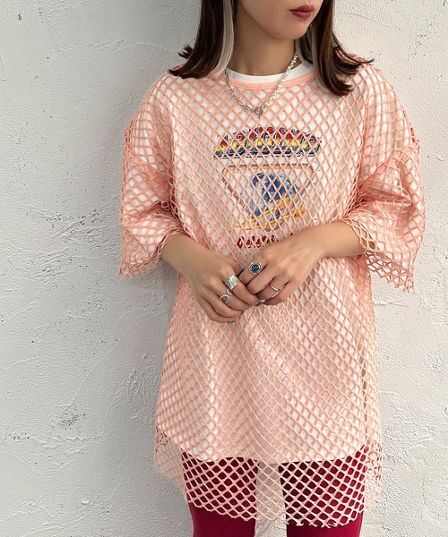 apres jour mignon（アプレジュールミニョン）の「メッシュトップス【ZOZOTOWN限定アイテム】（Tシャツ/カットソー・レディース・ブラック/オフホワイト/ピンク/イエロー・X-LARGE/フリー）」の21枚目の写真