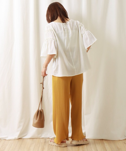 libelle more（リベル モア）の「コットンボイル袖切替フリルギャザーブラウス（シャツ/ブラウス・レディース・オフホワイト/グリーン/オレンジ/ブラック・M/L）」の15枚目の写真