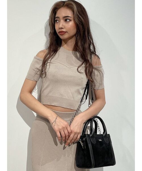 GYDA（ジェイダ）の「【セットアップ着用可】ビスチェレイヤードライク ニットトップス（ニット/セーター・レディース・ブラック/ベージュ/ピンク・FREE）」の5枚目の写真