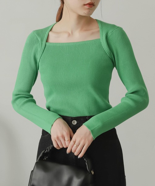 SENSE OF PLACE by URBAN RESEARCH(センスオブプレイスバイアーバンリサーチ)の「レイヤードスクエアネックコンパクトセーター(ニット/セーター・レディース・ミント/アイボリー/ブラック/パープル・ONE)」の5枚目の写真