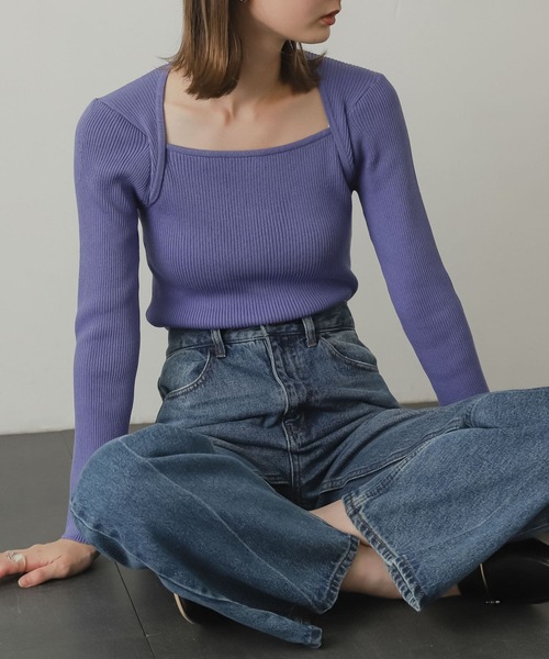 SENSE OF PLACE by URBAN RESEARCH(センスオブプレイスバイアーバンリサーチ)の「レイヤードスクエアネックコンパクトセーター(ニット/セーター・レディース・ミント/アイボリー/ブラック/パープル・ONE)」の12枚目の写真