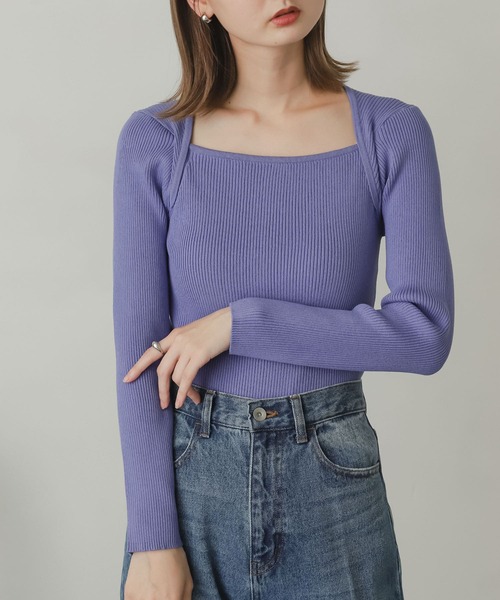 SENSE OF PLACE by URBAN RESEARCH(センスオブプレイスバイアーバンリサーチ)の「レイヤードスクエアネックコンパクトセーター(ニット/セーター・レディース・ミント/アイボリー/ブラック/パープル・ONE)」の13枚目の写真