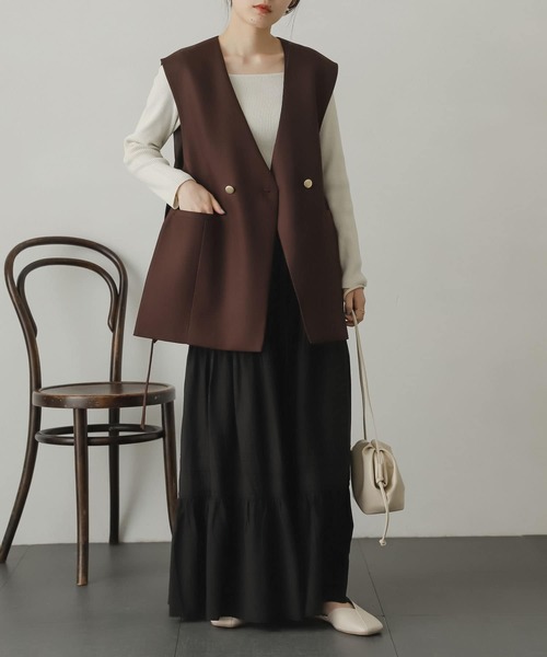 SENSE OF PLACE by URBAN RESEARCH(センスオブプレイスバイアーバンリサーチ)の「レイヤードスクエアネックコンパクトセーター(ニット/セーター・レディース・ミント/アイボリー/ブラック/パープル・ONE)」の22枚目の写真