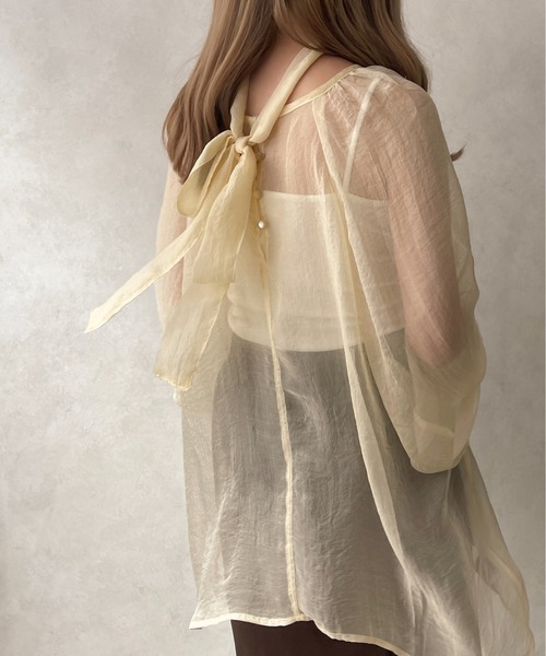 apres jour clair（アプレジュールクレア）の「【apres jour clair】シアーボウタイブラウス【ZOZOTOWN限定アイテム】（シャツ/ブラウス・レディース・アイボリー/オレンジ系その他/ブラック・フリー/X-LARGE）」の10枚目の写真