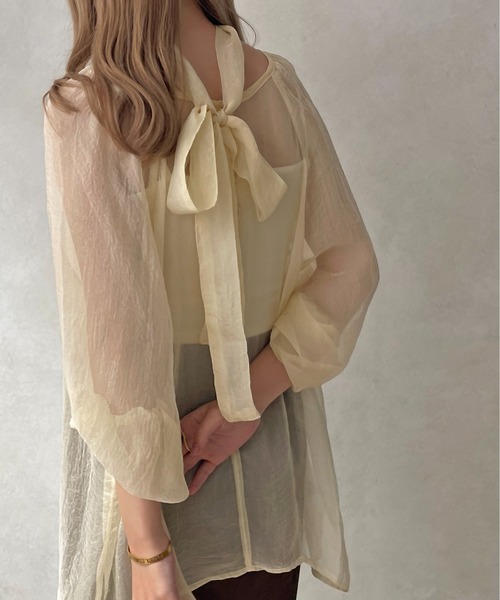 apres jour clair（アプレジュールクレア）の「【apres jour clair】シアーボウタイブラウス【ZOZOTOWN限定アイテム】（シャツ/ブラウス・レディース・アイボリー/オレンジ系その他/ブラック・フリー/X-LARGE）」の11枚目の写真