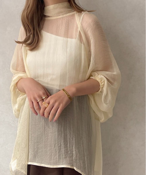 apres jour clair（アプレジュールクレア）の「【apres jour clair】シアーボウタイブラウス【ZOZOTOWN限定アイテム】（シャツ/ブラウス・レディース・アイボリー/オレンジ系その他/ブラック・フリー/X-LARGE）」の8枚目の写真