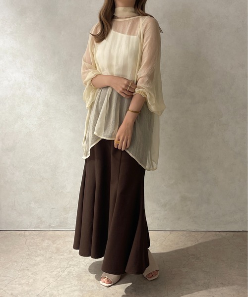 apres jour clair（アプレジュールクレア）の「【apres jour clair】シアーボウタイブラウス【ZOZOTOWN限定アイテム】（シャツ/ブラウス・レディース・アイボリー/オレンジ系その他/ブラック・フリー/X-LARGE）」の15枚目の写真