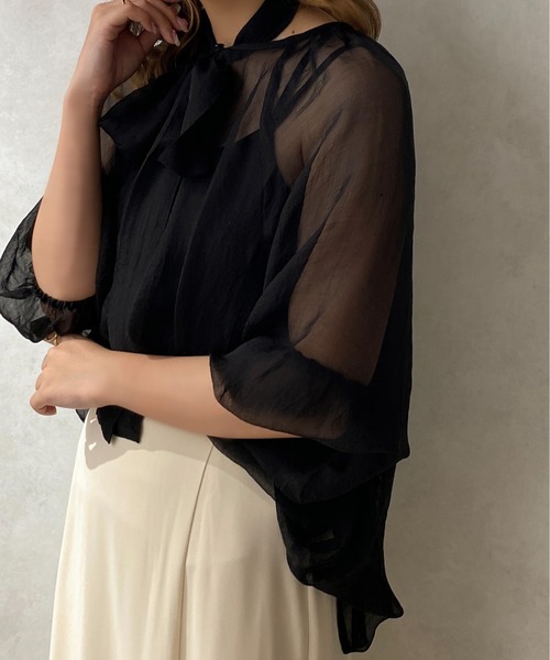 apres jour clair（アプレジュールクレア）の「【apres jour clair】シアーボウタイブラウス【ZOZOTOWN限定アイテム】（シャツ/ブラウス・レディース・アイボリー/オレンジ系その他/ブラック・フリー/X-LARGE）」の20枚目の写真