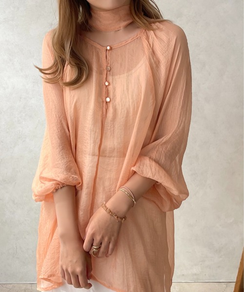 apres jour clair（アプレジュールクレア）の「【apres jour clair】シアーボウタイブラウス【ZOZOTOWN限定アイテム】（シャツ/ブラウス・レディース・アイボリー/オレンジ系その他/ブラック・フリー/X-LARGE）」の6枚目の写真