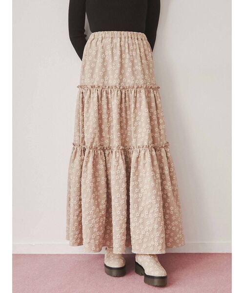 merry jenny（メリージェニー）の「おはなジャガードティアードスカート（スカート・レディース・ブラック/ベージュ・FREE）」の3枚目の写真
