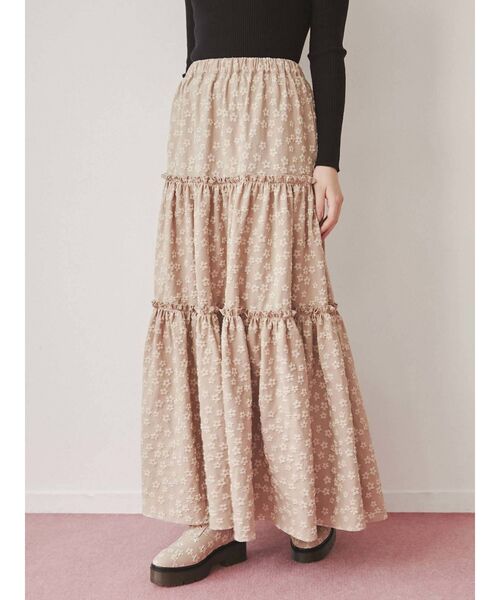 merry jenny（メリージェニー）の「おはなジャガードティアードスカート（スカート・レディース・ブラック/ベージュ・FREE）」の4枚目の写真
