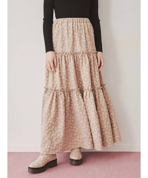 merry jenny（メリージェニー）の「おはなジャガードティアードスカート（スカート・レディース・ブラック/ベージュ・FREE）」の5枚目の写真