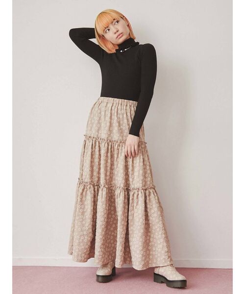 merry jenny（メリージェニー）の「おはなジャガードティアードスカート（スカート・レディース・ブラック/ベージュ・FREE）」の6枚目の写真