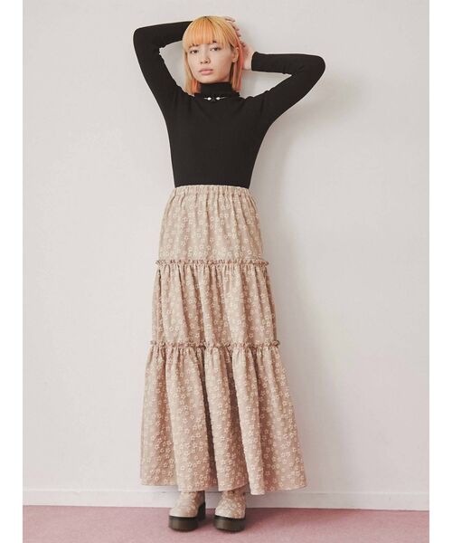 merry jenny（メリージェニー）の「おはなジャガードティアードスカート（スカート・レディース・ブラック/ベージュ・FREE）」の7枚目の写真