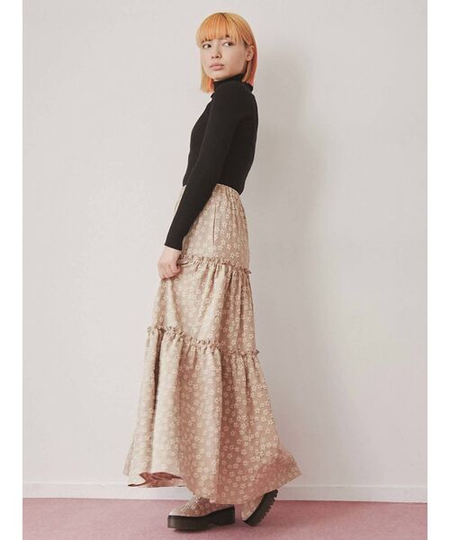 merry jenny（メリージェニー）の「おはなジャガードティアードスカート（スカート・レディース・ブラック/ベージュ・FREE）」の8枚目の写真