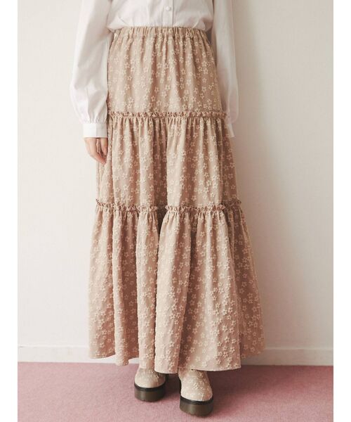 merry jenny（メリージェニー）の「おはなジャガードティアードスカート（スカート・レディース・ブラック/ベージュ・FREE）」の9枚目の写真