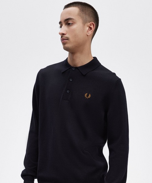 【美品】フレッドペリー ボルドー ニットポロシャツ 長袖 ウール100% Ｍ 激安ファッション - 【美品】フレッドペリー ボルドー ニット