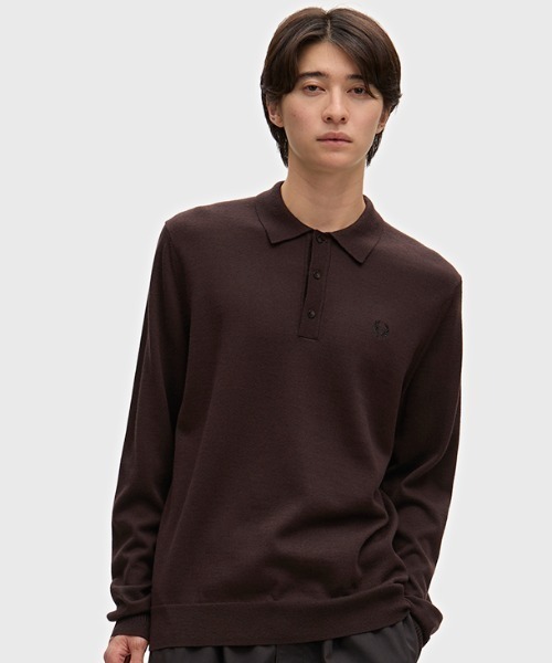 FRED PERRY(フレッドペリー)の「Classic Knitted Long Sleeve Shirt/クラシックニット長袖ポロシャツ(ポロシャツ・メンズ・ブラック/ネイビー/グリーン/ベージュ/ブラック系その他/ネイビー系/ダークグリーン/ブラック系その他2/ベージュ系その他/グリーン系その他/ネイビー系1/ブラウン/ネイビー系2・S/M/L)」の5枚目の写真