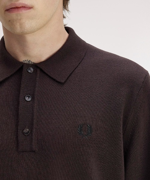 FRED PERRY(フレッドペリー)の「Classic Knitted Long Sleeve Shirt/クラシックニット長袖ポロシャツ(ポロシャツ・メンズ・ブラック/ネイビー/グリーン/ベージュ/ブラック系その他/ネイビー系/ダークグリーン/ブラック系その他2/ベージュ系その他/グリーン系その他/ネイビー系1/ブラウン/ネイビー系2・S/M/L)」の18枚目の写真
