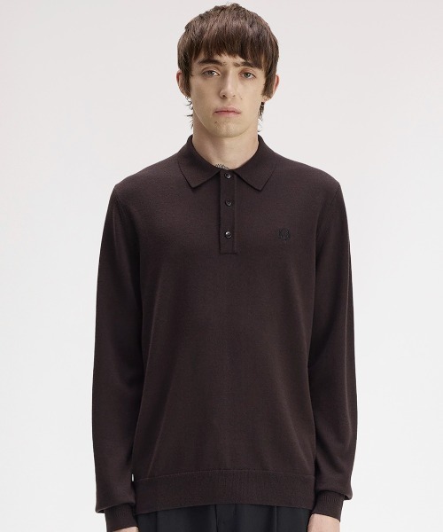 FRED PERRY(フレッドペリー)の「Classic Knitted Long Sleeve Shirt/クラシックニット長袖ポロシャツ(ポロシャツ・メンズ・ブラック/ネイビー/グリーン/ベージュ/ブラック系その他/ネイビー系/ダークグリーン/ブラック系その他2/ベージュ系その他/グリーン系その他/ネイビー系1/ブラウン/ネイビー系2・S/M/L)」の19枚目の写真